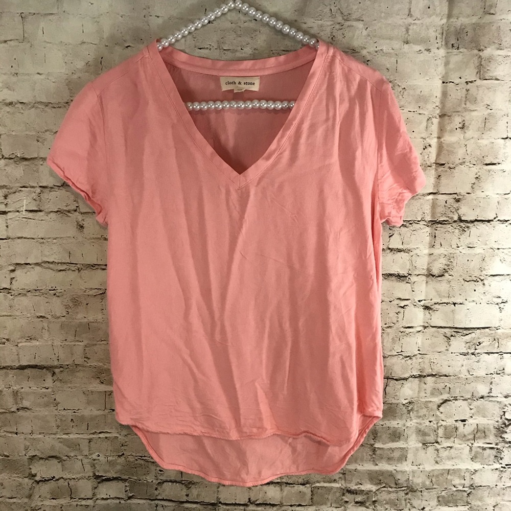 cloth & stone Pink V-Neck Short Sleeve Top